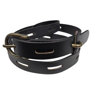 TIME AND TRU 100% LEATHER BELT – BLACK – SIZE 2XL – BRASS BUCKLE – 49"L x 1"W
